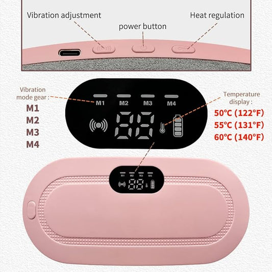 Portable Cordless Heating Pad for Menstrual Cramps Relief, for Stomach, 3-Speed Temperature Adjustment and 4-Speed Massage Modes, Back and Belly Heating Pad for Women Pink Color