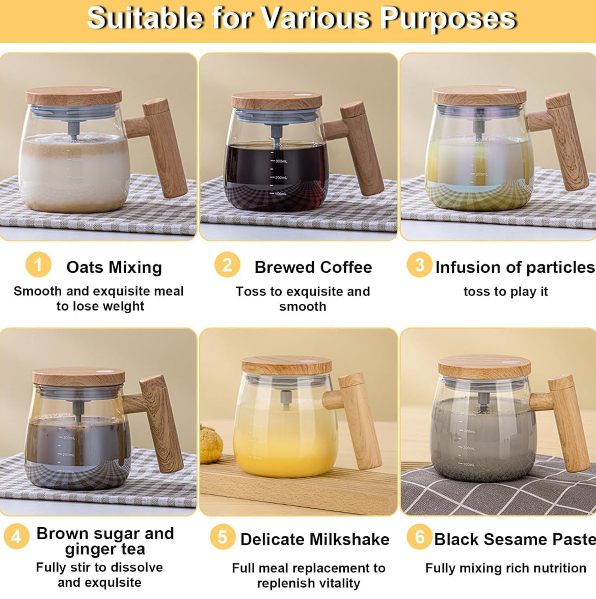 Self Stirring Coffee Mug, Glass Electric Self Mixing Cup with Lid & Handle, 400ml Auto Self Stirring Cup to Stir Coffee, Mixed Milk, Powder (400 ml)