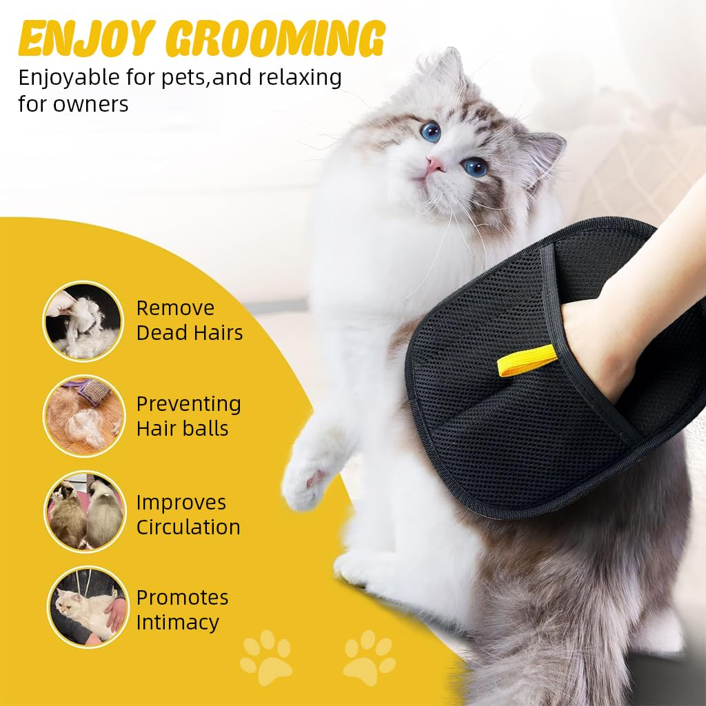 Pet Hair Removal Gloves, Static-Enhanced Pet Hair Removal Mitt, Reusable Grooming Mitt Cleaning Glove for Furniture, Carpets, Car Seats & Gentle Massage for Dogs Cats (23.5x18cm)