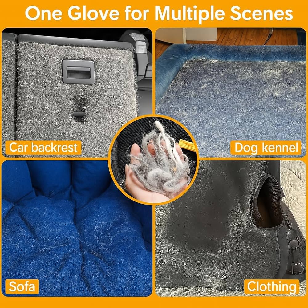 Pet Hair Removal Gloves, Static-Enhanced Pet Hair Removal Mitt, Reusable Grooming Mitt Cleaning Glove for Furniture, Carpets, Car Seats & Gentle Massage for Dogs Cats (23.5x18cm)