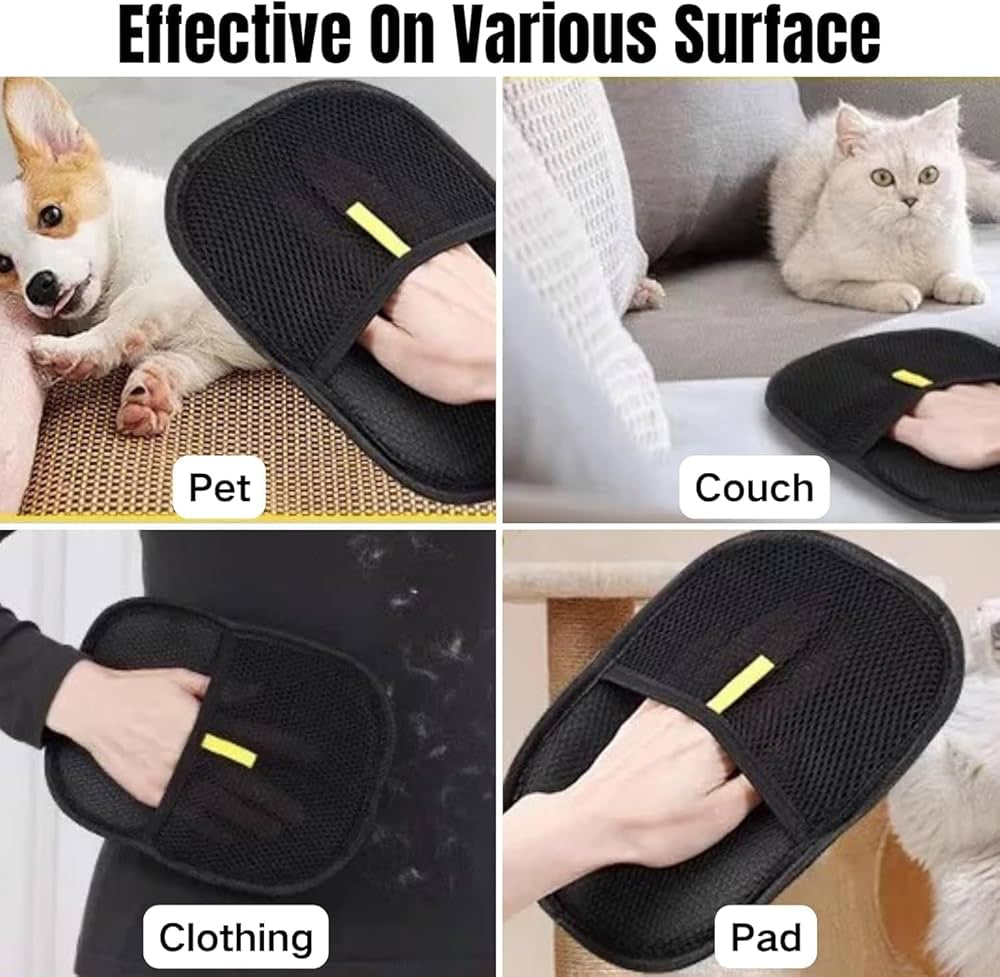Pet Hair Removal Gloves, Static-Enhanced Pet Hair Removal Mitt, Reusable Grooming Mitt Cleaning Glove for Furniture, Carpets, Car Seats & Gentle Massage for Dogs Cats (23.5x18cm)