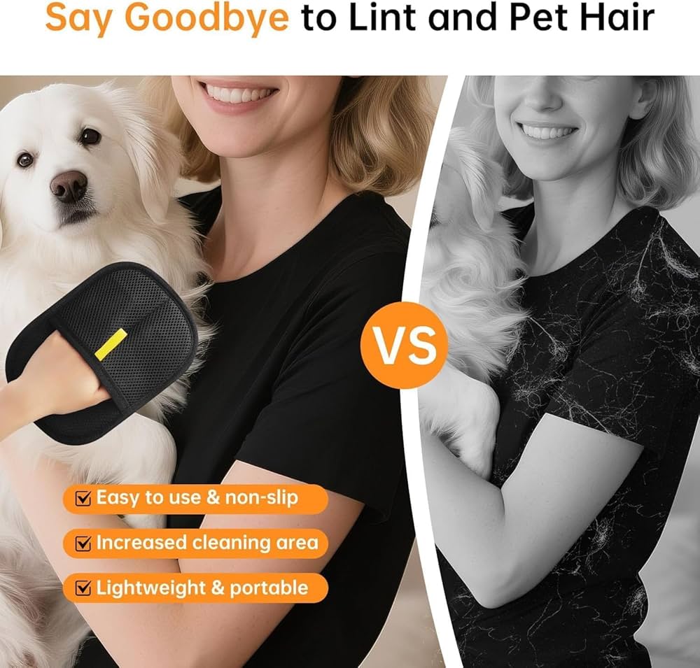 Pet Hair Removal Gloves, Static-Enhanced Pet Hair Removal Mitt, Reusable Grooming Mitt Cleaning Glove for Furniture, Carpets, Car Seats & Gentle Massage for Dogs Cats (23.5x18cm)