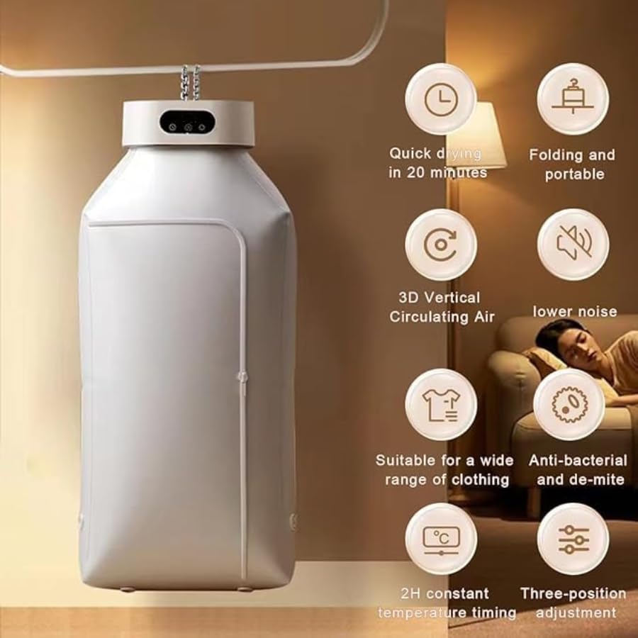 Electric Fast-Drying Machine with Adjustable Timer & Hassle-Free Setup Low Noise, Energy Saving, For Apartment, RV, Travel, Small Spaces Heat Warmer For Baby & Light Clothes (Big)